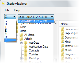 панель управления программы shadow-explorer